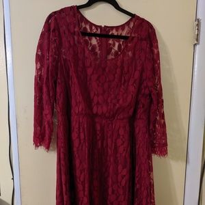 Burgundy Sheer Overlay Dress